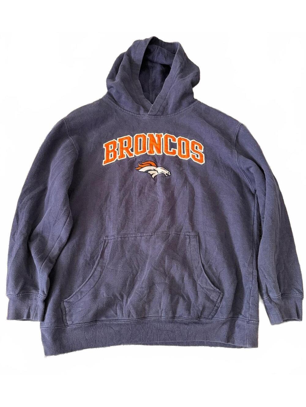 Denver Broncos NFL Team Apparel Youth XL Navy Pullover Hoodie Football Fleece